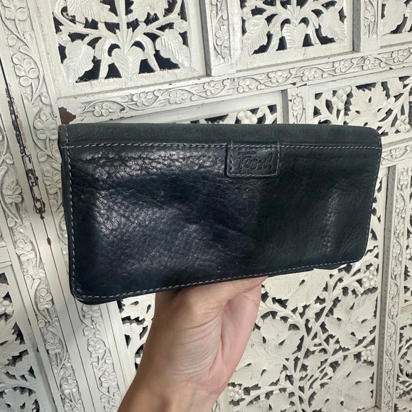 Vintage Fossil Dark Gray Leather Studded Multi Compartment Wallet - Picture 4 of 9